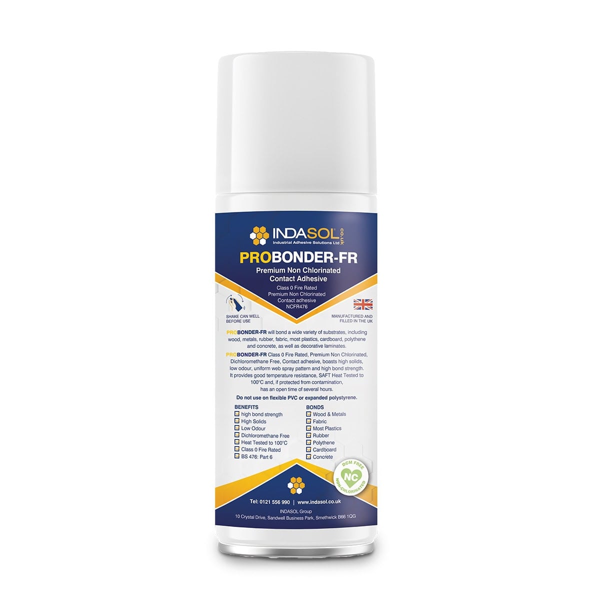 Indasol PROBONDER-FR – Premium Non Chlorinated Fire Rated Contact Adhesive NCFR476 - 500ml Aerosol